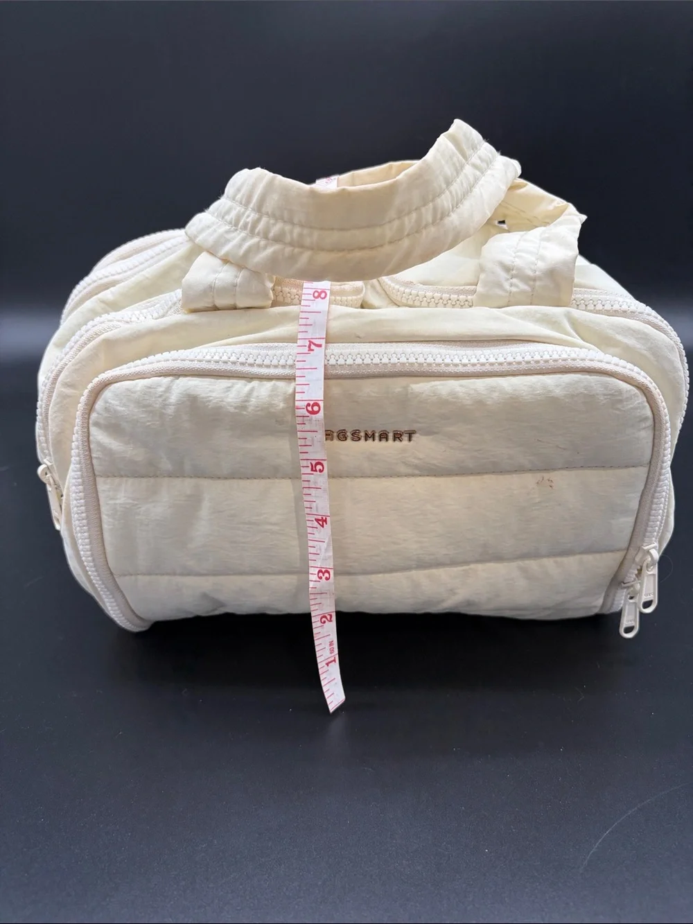 BagSmart Cream Quilted Cosmetic Case with Dual Zippers